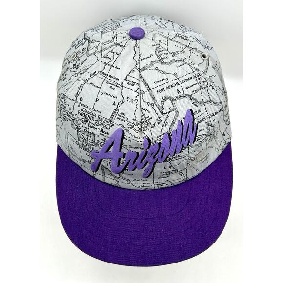 Vintage 90s Arizona All Over Print Hat Snapback Cap Grey Purple Hip Hop P Cap - Picture 4 of 10